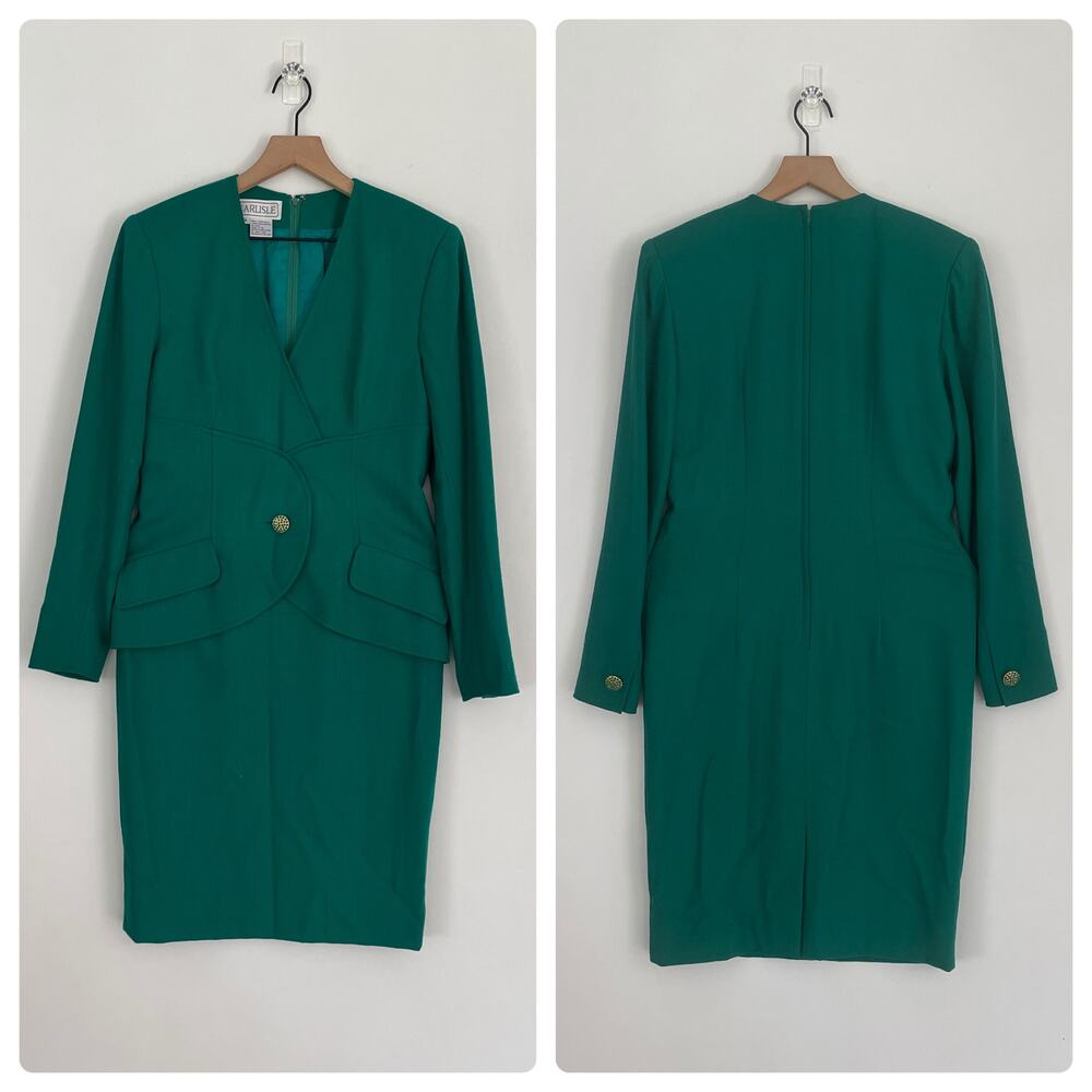 Vintage Carlisle 100% Wool Dress Green Midi Women's Size 8 Classic Retro